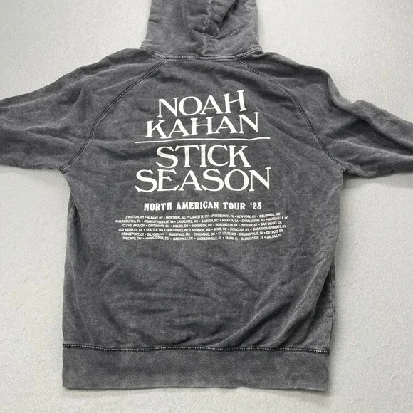 Noah Kahan Stick Season Hoodie Charcoal Grey Mineral Wash Size Large Concert - Picture 7 of 8